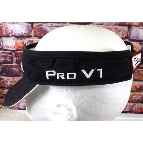 Titleist FootJoy Black Golf Visor Adjustable Strap Pro V1 Logo Embroidered Cotto - Picture 4 of 7